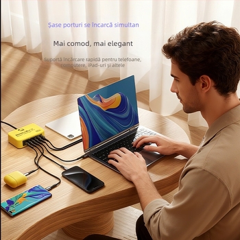 Ou Zheng Ozq4 Stație USB cu 6 porturi, încărcare rapidă, LED indicatori, pentru dispozitive Apple și Android