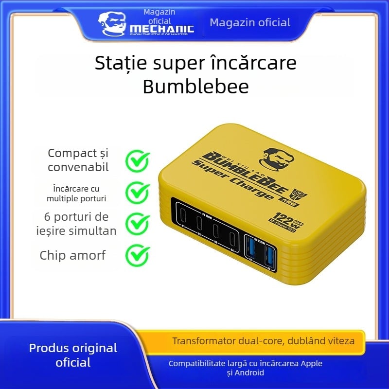 Ou Zheng Ozq4 Stație USB cu 6 porturi, încărcare rapidă, LED indicatori, pentru dispozitive Apple și Android