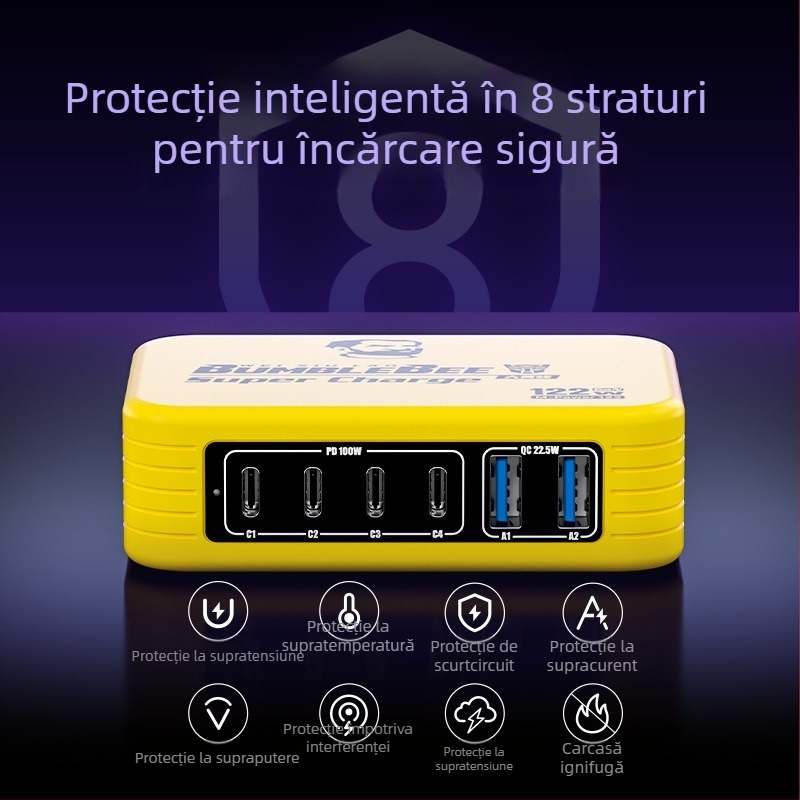 Ou Zheng Ozq4 Stație USB cu 6 porturi, încărcare rapidă, LED indicatori, pentru dispozitive Apple și Android