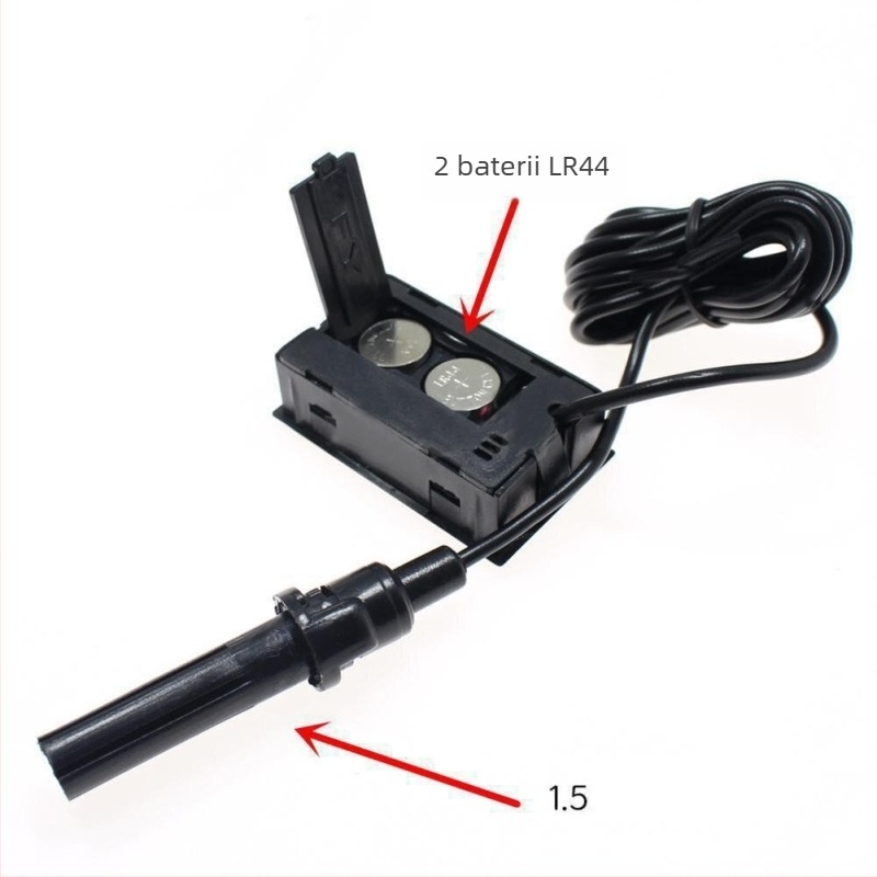 FY-12 Măsurător digital încorporat al temperaturii și umidității pentru vehicule, cu cablu sondă de 1,5 m, alimentat cu baterie buton de 1,5 V