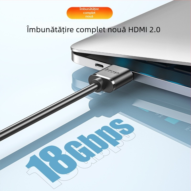 Cablu HDMI, Ultra‑Fine, HDMI 2.0, Conectori plăcați cu aur, 4K compatibil