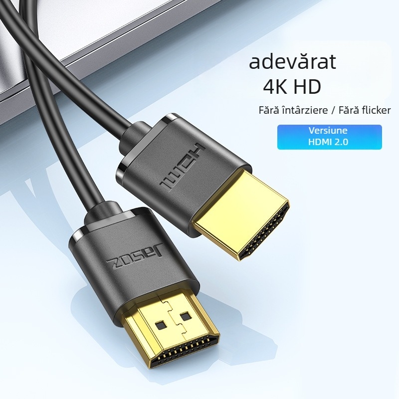 Cablu HDMI, Ultra‑Fine, HDMI 2.0, Conectori plăcați cu aur, 4K compatibil