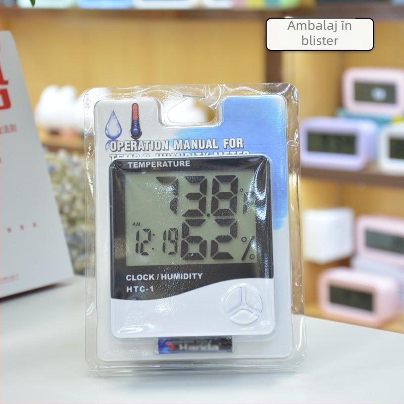 Morning ha ha termometru digital interior cu alarmă, montat pe perete, display mare, măsoară temperatura și umiditatea, funcționează cu baterie AAA 1.5V