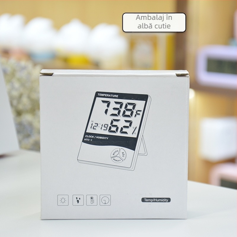 Morning ha ha termometru digital interior cu alarmă, montat pe perete, display mare, măsoară temperatura și umiditatea, funcționează cu baterie AAA 1.5V