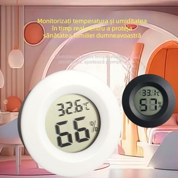 Termometru circular pentru temperatură și umiditate, pentru cutie de creștere reptile — termometru digital încorporat, interval -10…50°C, umiditate 10–99%