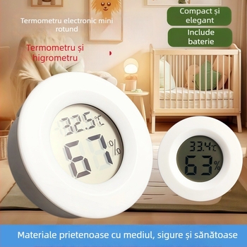 Termometru circular pentru temperatură și umiditate, pentru cutie de creștere reptile — termometru digital încorporat, interval -10…50°C, umiditate 10–99%