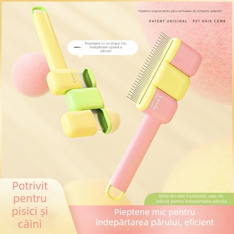 Deer hidden pieptene pentru eliminarea părului la pisici și câini — auto-curățare, îndepărtare noduri, ABS + ace din oțel, dinți pătrați