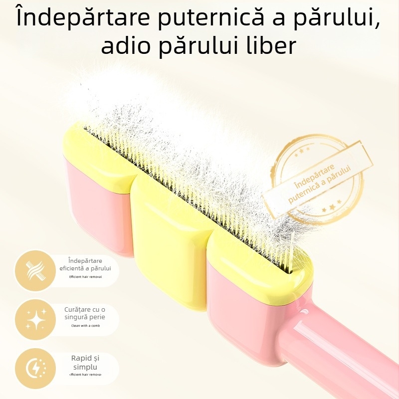 Deer hidden pieptene pentru eliminarea părului la pisici și câini — auto-curățare, îndepărtare noduri, ABS + ace din oțel, dinți pătrați