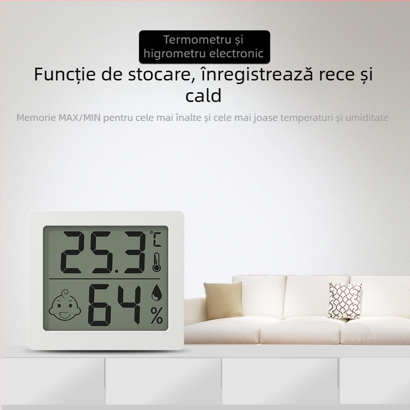 Moseko Monitor de temperatură și umiditate pentru casă — precizie înaltă, afișaj zâmbet confortabil, baterie CR2032