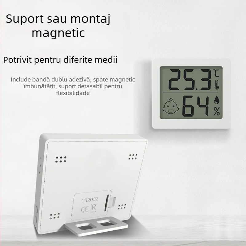 Moseko Monitor de temperatură și umiditate pentru casă — precizie înaltă, afișaj zâmbet confortabil, baterie CR2032