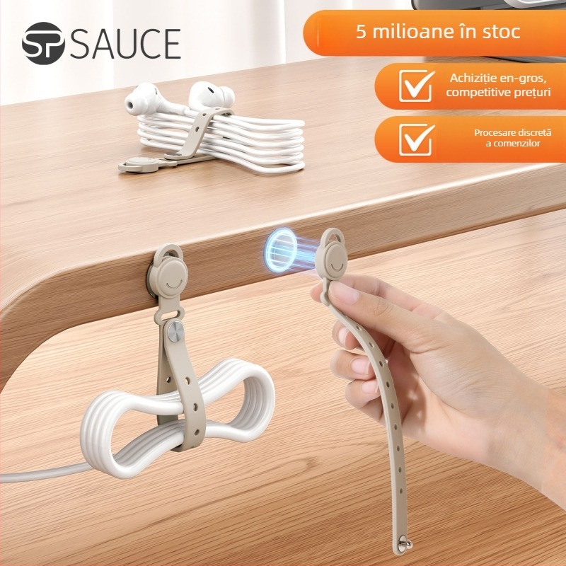 Organizator de cabluri montat pe perete din silicon cu magnet, holder pentru cabluri de date, design simplu și modern, pentru depozitare pe birou
