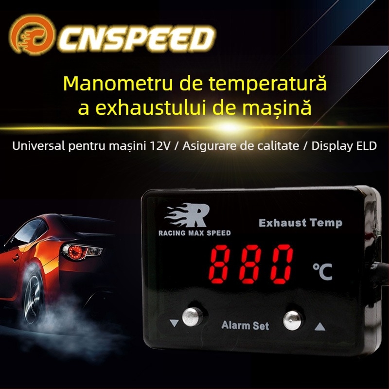 Indicator de temperatură a gazelor de eșapament cu afișaj digital - 0-1000°C, precizie 95%, senzor pentru mașină 12V, CNSPEED P-ETM-01