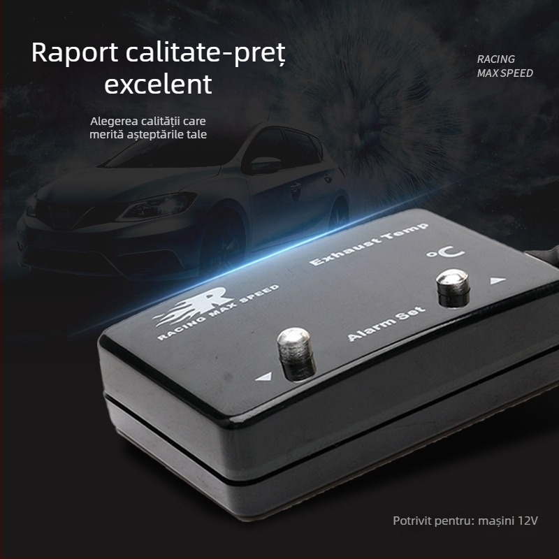 Indicator de temperatură a gazelor de eșapament cu afișaj digital - 0-1000°C, precizie 95%, senzor pentru mașină 12V, CNSPEED P-ETM-01