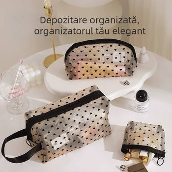 Geantă de machiaj cu plasă pentru pensule și creion de sprâncene | Stil Urban Simplicity | Capacitate mare pentru depozitare | Saint-wang | Iarna 2024