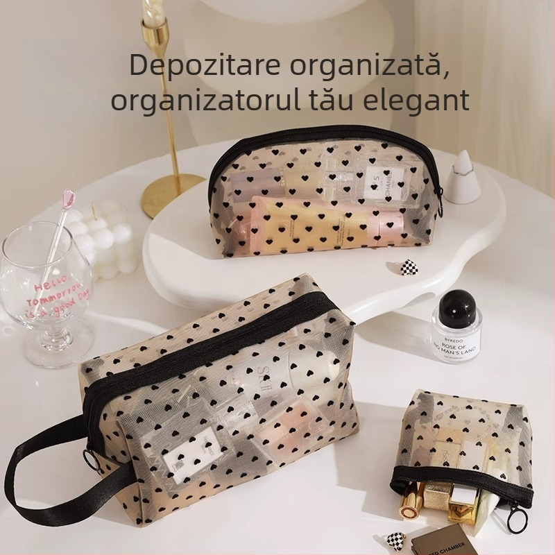 Geantă de machiaj cu plasă pentru pensule și creion de sprâncene | Stil Urban Simplicity | Capacitate mare pentru depozitare | Saint-wang | Iarna 2024