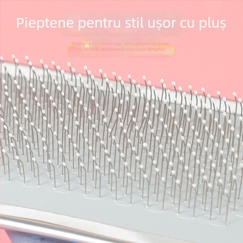 Pieptene pentru animale de companie pentru pisici și câini, cu mâner moale, delicat cu pielea, elimină părul liber