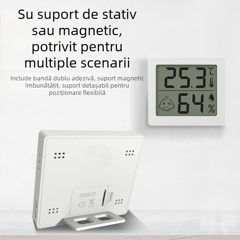 Huapai Digitale Termometru-Higrometru cu Afișaj, Montare pe Perete Interior cu Suport Magnetic, Precizie înaltă, Alimentat cu baterie CR2032