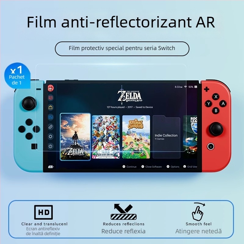 Protecție de ecran AR anti-reflexie pentru Nintendo Switch Lite, 0,17 mm, 96% transmisie, prelucrare OEM.