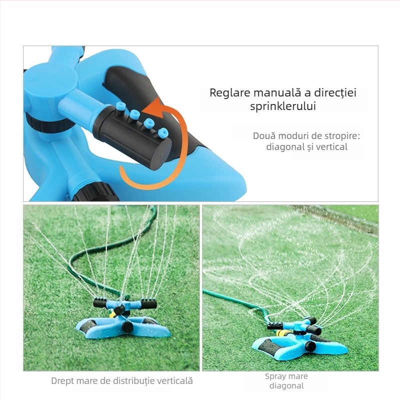 Sprinkler de grădină cu cap rotativ, rotire la 360°, duză de înaltă presiune