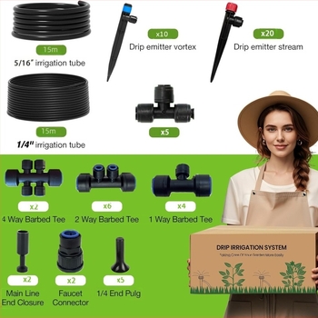 Kit de sistem de irigare prin picurare pentru udare automată — materiale PE/POM, conectare rapidă, irigare prin micro-aspersor, capacitate 30