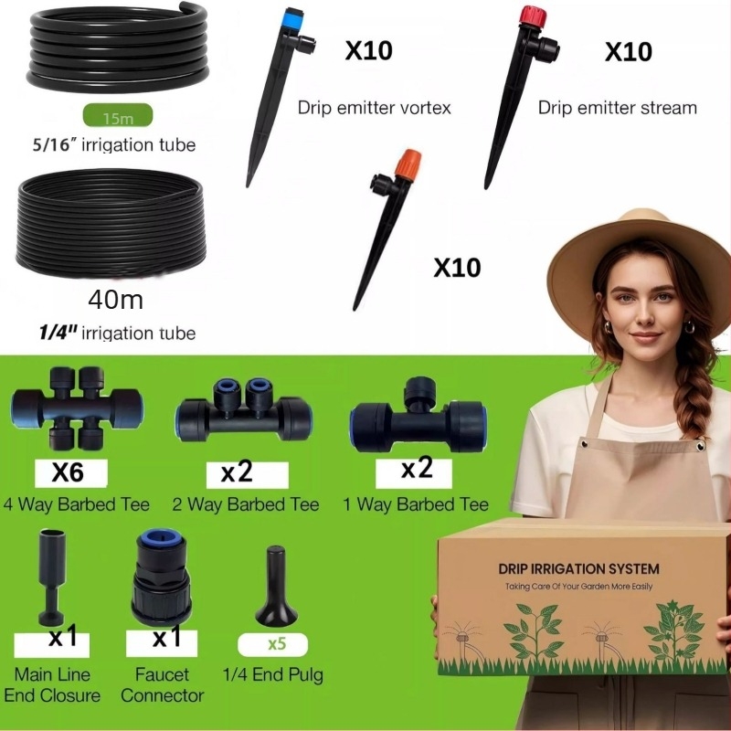 Kit de sistem de irigare prin picurare pentru udare automată — materiale PE/POM, conectare rapidă, irigare prin micro-aspersor, capacitate 30