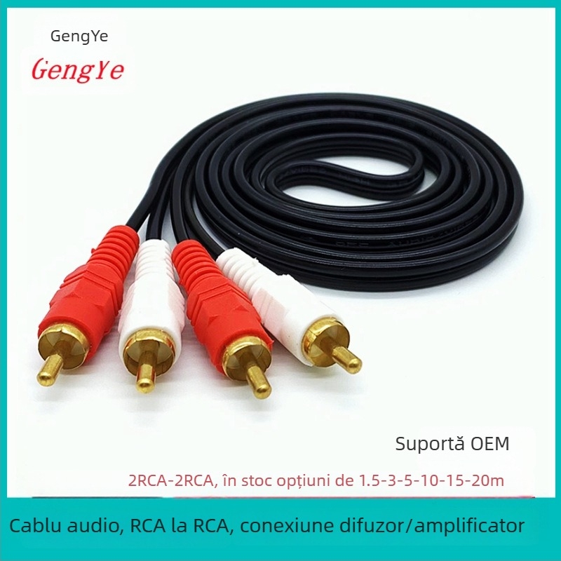 Cablu audio RCA 2 la 2, roșu și alb, capete cu floare de lotus dublă, pentru televizor, PC și difuzoare