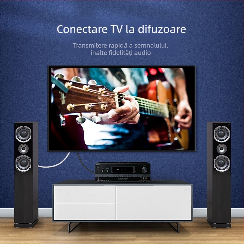 Cablu audio coaxial RCA pentru TV - QS6771, contacte placate cu aur, miez din cupru pur, conductor din cupru, inel magnetic activ