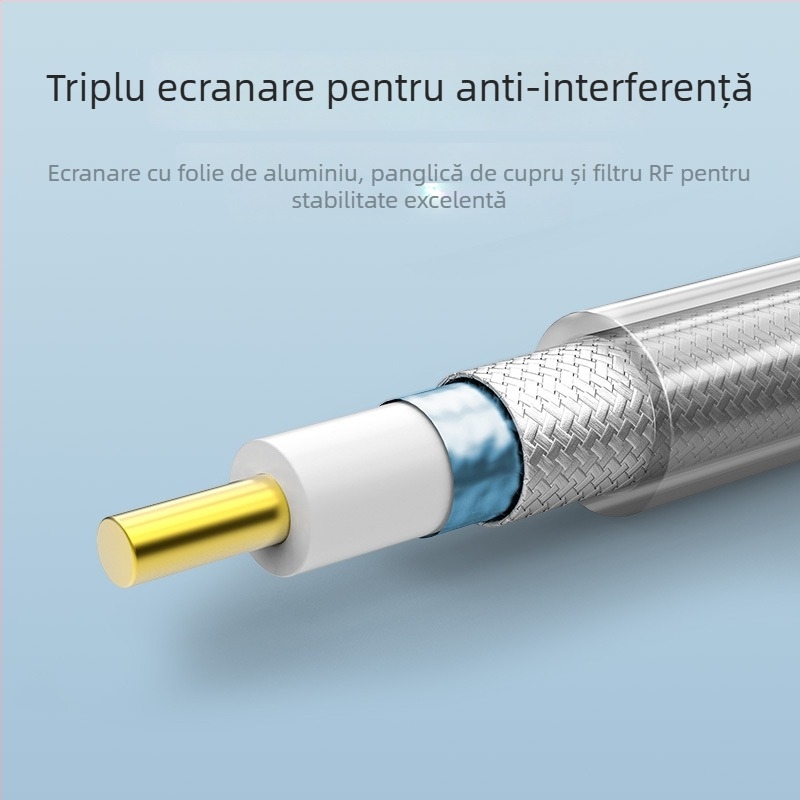 Cablu audio coaxial RCA pentru TV - QS6771, contacte placate cu aur, miez din cupru pur, conductor din cupru, inel magnetic activ