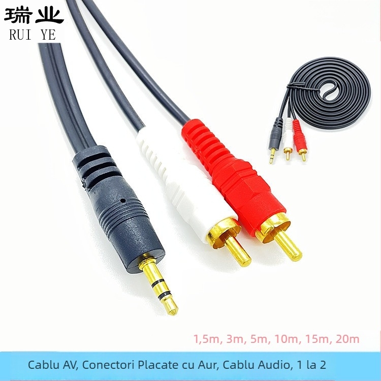 Cabl AV audio 3,5 mm la dual RCA, nucleu din cupru placat cu aur, model AV line one minute two