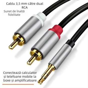 Cablu audio 3,5 mm către conectori RCA duali – 1 la 2 splitter pentru computer și telefon, greutate 100 g