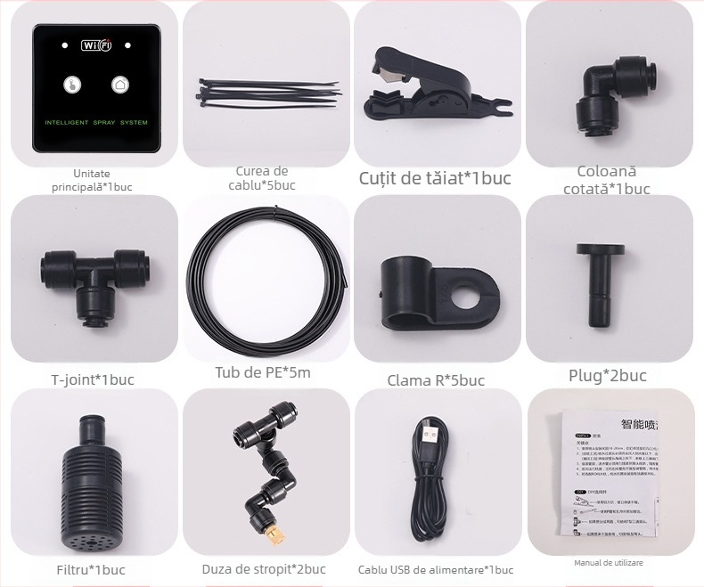 Sistem inteligent de umidificare cu Wi‑Fi pentru terariu cu țestoase, micro-pulverizare, 800–850 ml, control prin aplicație, duză din cupru