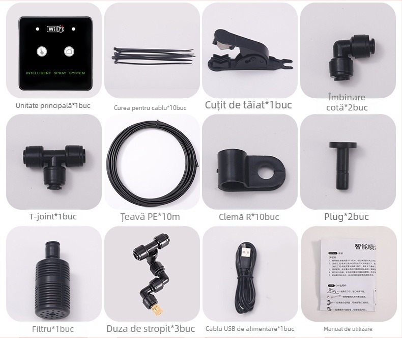 Sistem inteligent de umidificare cu Wi‑Fi pentru terariu cu țestoase, micro-pulverizare, 800–850 ml, control prin aplicație, duză din cupru