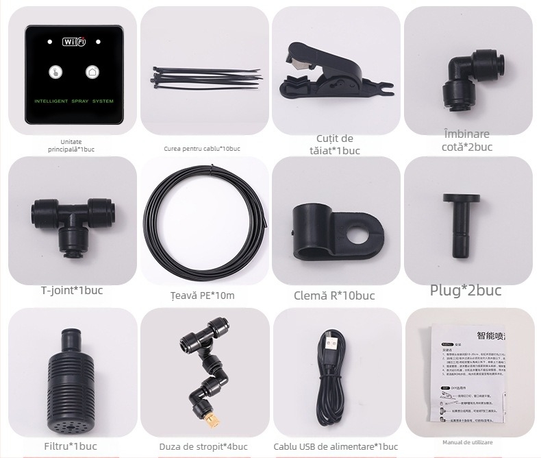 Sistem inteligent de umidificare cu Wi‑Fi pentru terariu cu țestoase, micro-pulverizare, 800–850 ml, control prin aplicație, duză din cupru