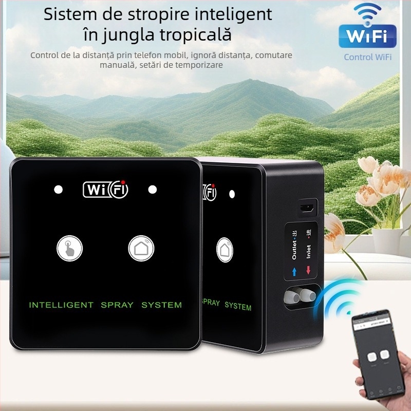 Sistem inteligent de umidificare cu Wi‑Fi pentru terariu cu țestoase, micro-pulverizare, 800–850 ml, control prin aplicație, duză din cupru