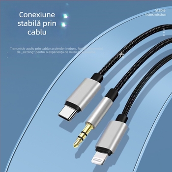 Cablu audio Type-C trei în unu, adaptor 3.5 mm la 6.35 mm, placat cu aur, miez de cupru, cupru fără oxigen, 40 g