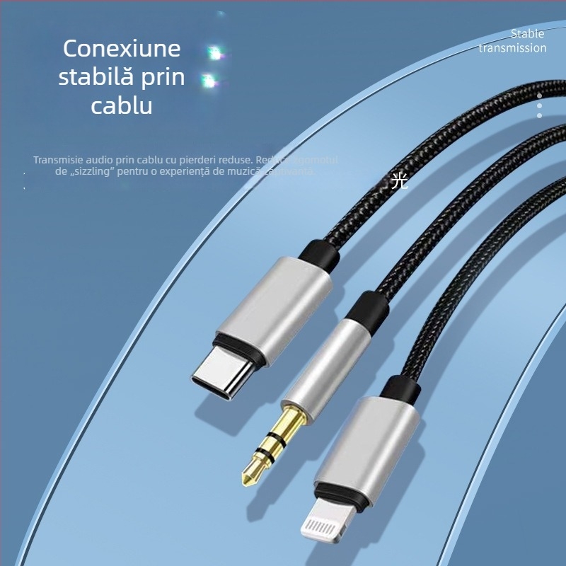 Cablu audio Type-C trei în unu, adaptor 3.5 mm la 6.35 mm, placat cu aur, miez de cupru, cupru fără oxigen, 40 g