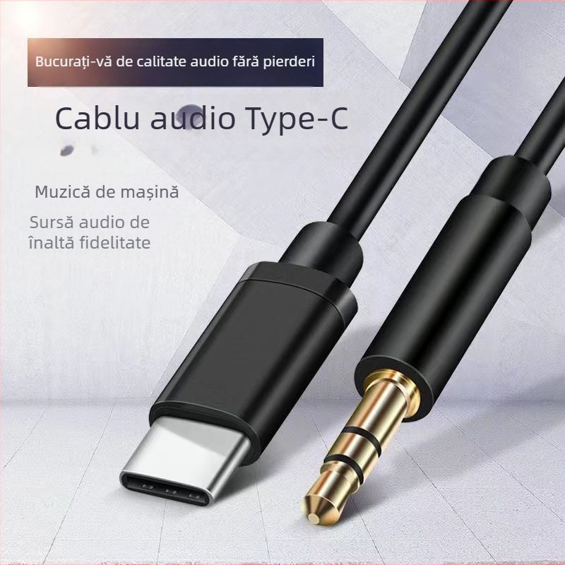 Cablu AUX Type-C la 3.5 mm pentru audio auto – placat cu nichel, cupru fără oxigen, UL certificat