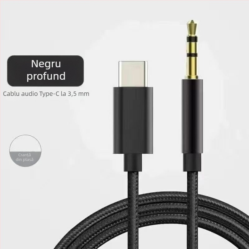 Cablu AUX Type-C la 3.5 mm pentru audio auto – placat cu nichel, cupru fără oxigen, UL certificat