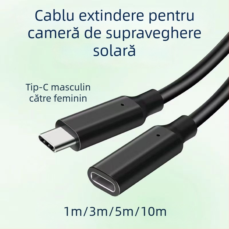 Cablu de extensie pentru monitorizarea solară, Type-C masculin–feminin, 1 m/3 m/5 m/10 m, cablu de alimentare