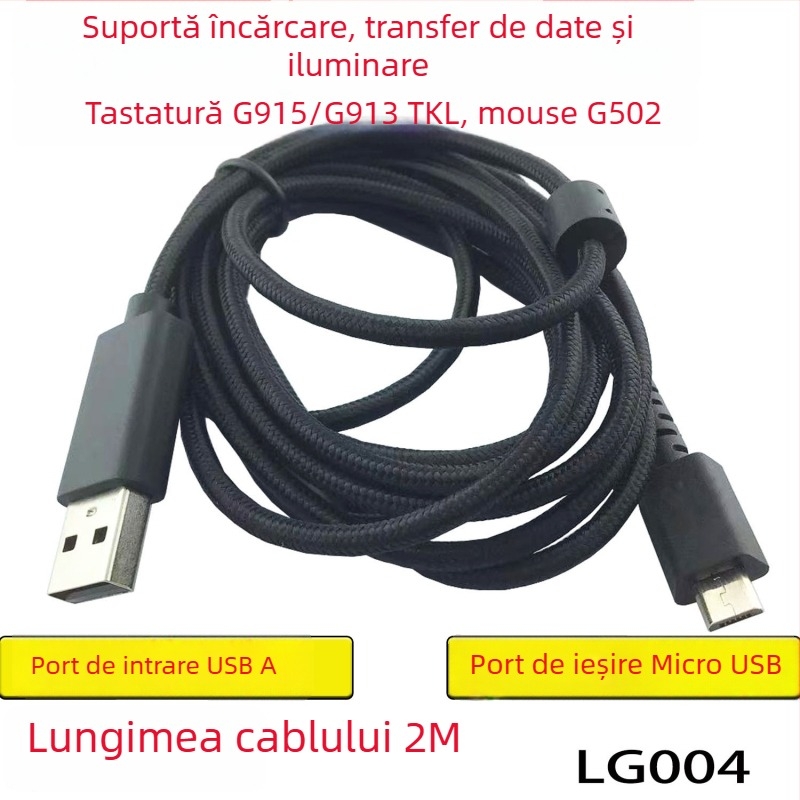 Cablu împletat de date și încărcare pentru tastaturi Logitech G915/G913 și mouse G502, 2 m