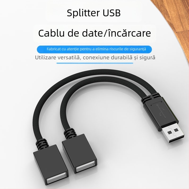 Cablu USB 2.0 de extindere 1 la 2, conectori masculin-feminin, transfer date și alimentare, model C22