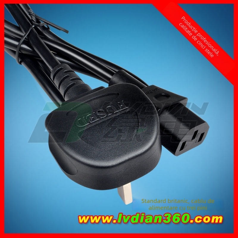 Cabl de alimentare AC multi-standard, secțiune 0,5 mm², lungime 100 cm, 2 pini și 3 pini, conectare cu 3 conductori