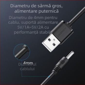 Cablu USB către DC 3,5 mm pentru alimentare și date, 5V, 1 m, OEM, compatibil cu lămpi de birou, dispozitive audio și ventilatoare mici, marca uldum