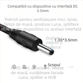 Cablu USB către DC 3,5 mm pentru alimentare și date, 5V, 1 m, OEM, compatibil cu lămpi de birou, dispozitive audio și ventilatoare mici, marca uldum