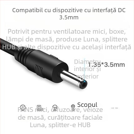 Cablu USB către DC 3,5 mm pentru alimentare și date, 5V, 1 m, OEM, compatibil cu lămpi de birou, dispozitive audio și ventilatoare mici, marca uldum