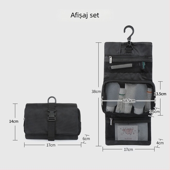 Geantă de călătorie pentru cosmetic cu cârlig detașabil, formă cub, nylon, stil japonez, organizator de machiaj multifuncțional