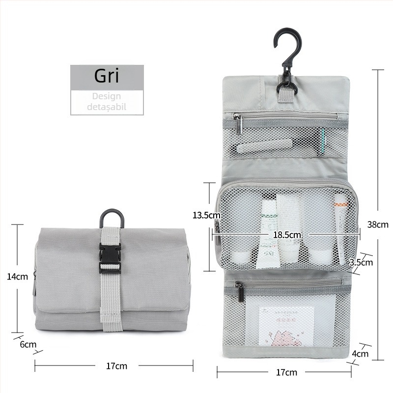 Geantă de călătorie pentru cosmetic cu cârlig detașabil, formă cub, nylon, stil japonez, organizator de machiaj multifuncțional