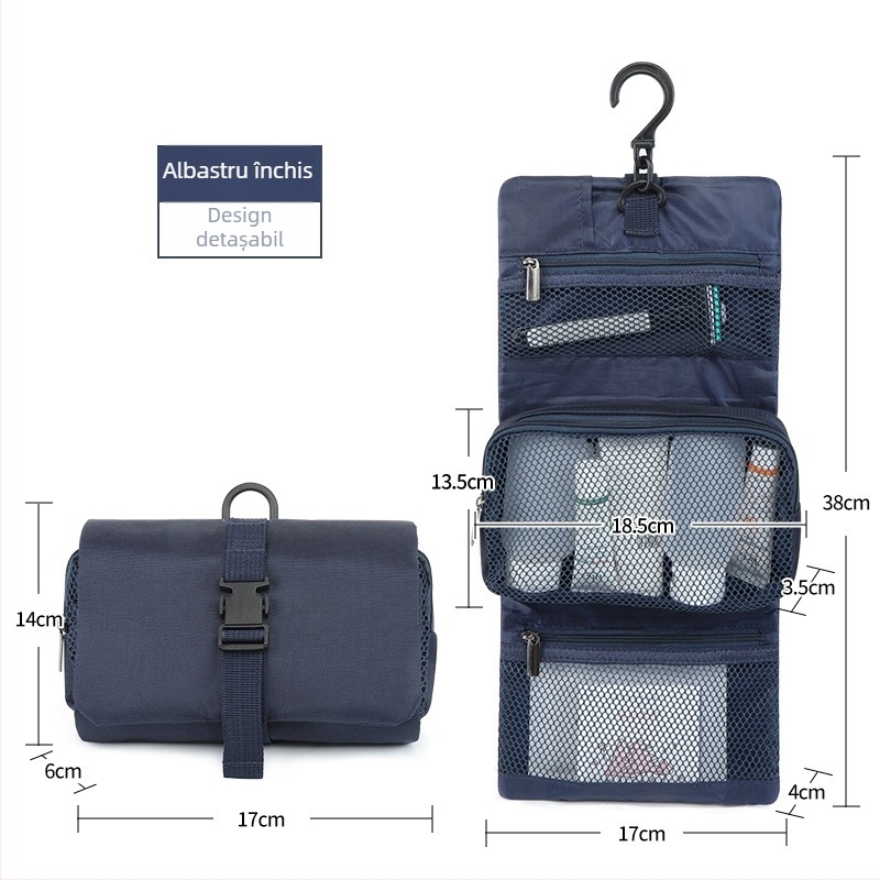 Geantă de călătorie pentru cosmetic cu cârlig detașabil, formă cub, nylon, stil japonez, organizator de machiaj multifuncțional