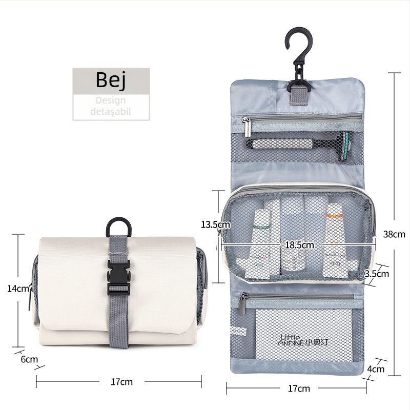 Geantă de călătorie pentru cosmetic cu cârlig detașabil, formă cub, nylon, stil japonez, organizator de machiaj multifuncțional