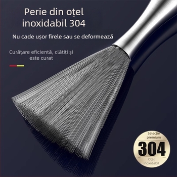 Perie pentru oale cu mâner lung, din oțel inoxidabil 304, cu bilă de oțel pentru curățare în bucătărie